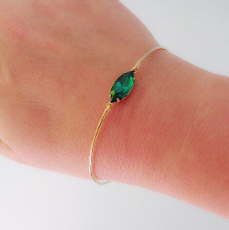 Image of Forrest Green Faceted Glass Stone Bangle Bracelet-FrostedWillow