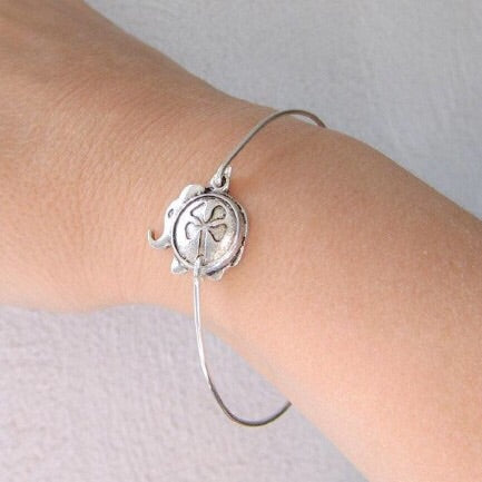 Image of Good Luck Elephant Charm Bracelet with 4 Leaf Clover-FrostedWillow
