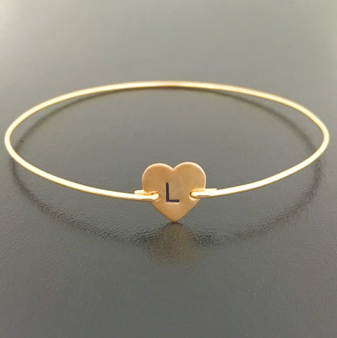 Image of Heart Initial Bangle Bracelet-FrostedWillow