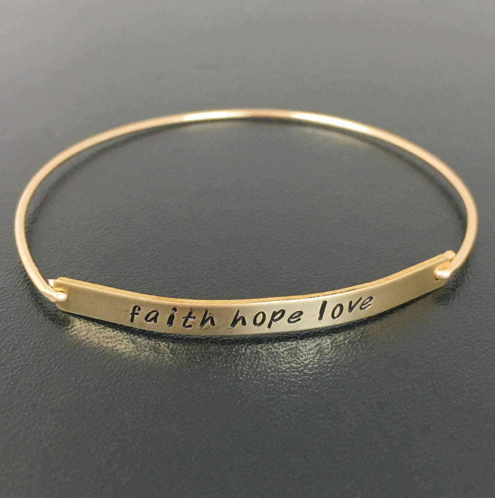 Faith Hope Love Bracelet 1 Corinthians 13:13 Inspirational Message, Silver