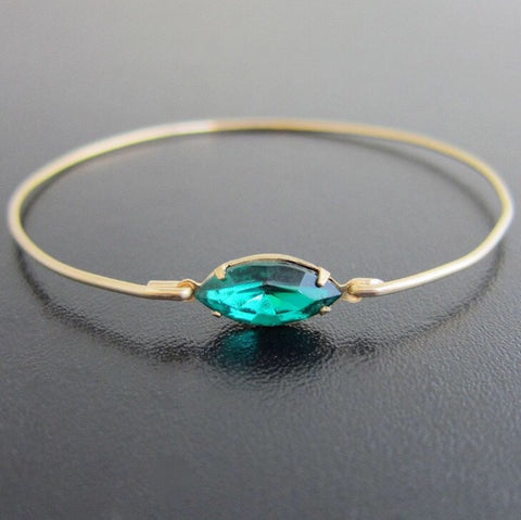 Forrest Green Faceted Glass Stone Bangle Bracelet-FrostedWillow