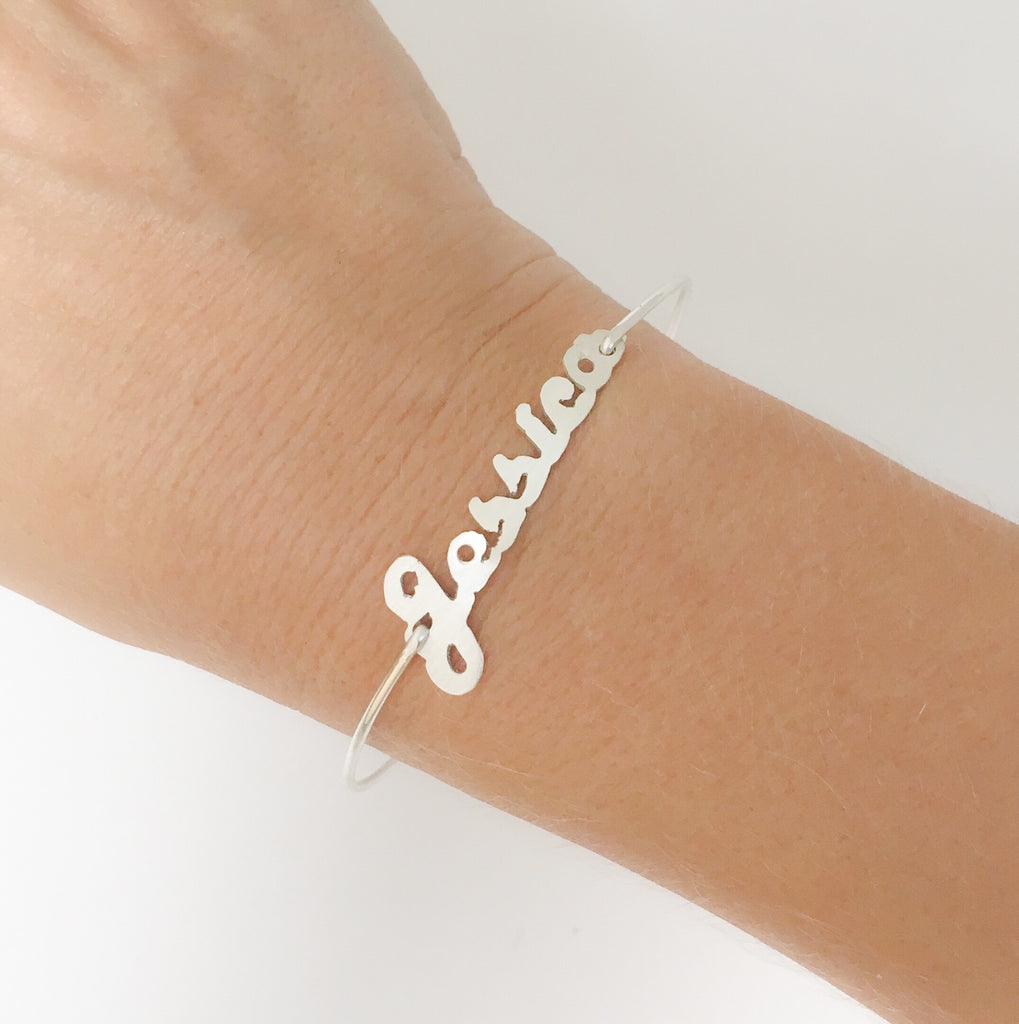 Personalized Name Bangle Bracelet-FrostedWillow