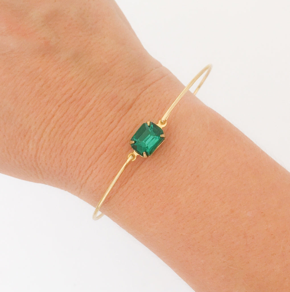 Hunter Green Faceted Glass Stone Bracelet-FrostedWillow