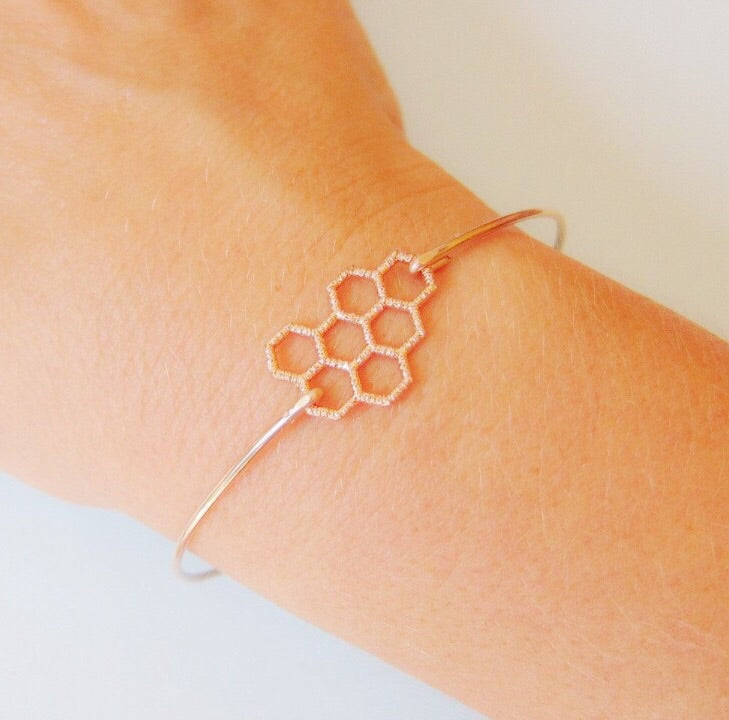 Honeycomb Save the Bees Bangle Bracelet-FrostedWillow