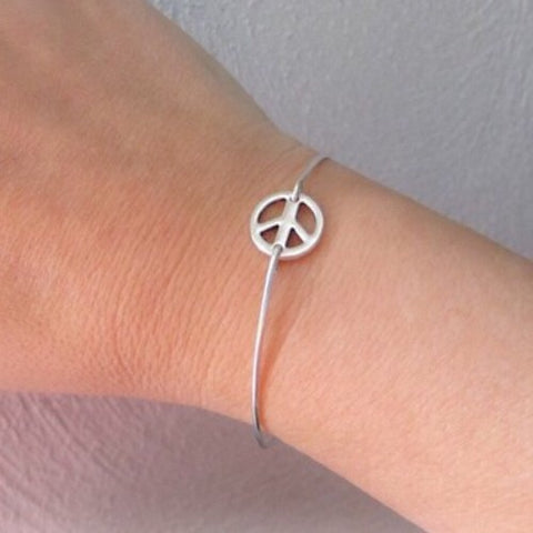 Image of Peace Sign Bangle Bracelet-FrostedWillow