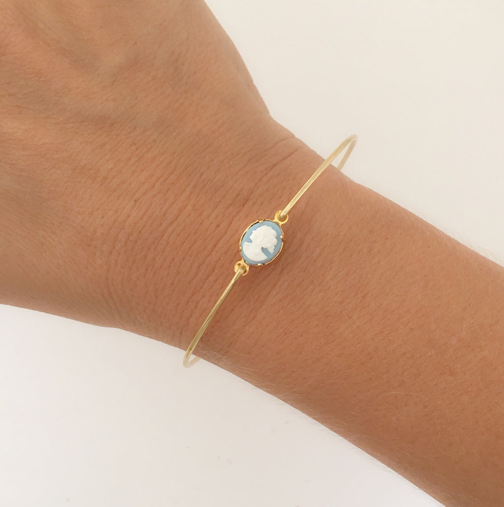 Blue Cameo Bangle Bracelet, Victorian Style-FrostedWillow