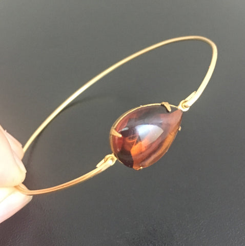 Image of Brown Teardrop Glass Stone Bracelet-FrostedWillow