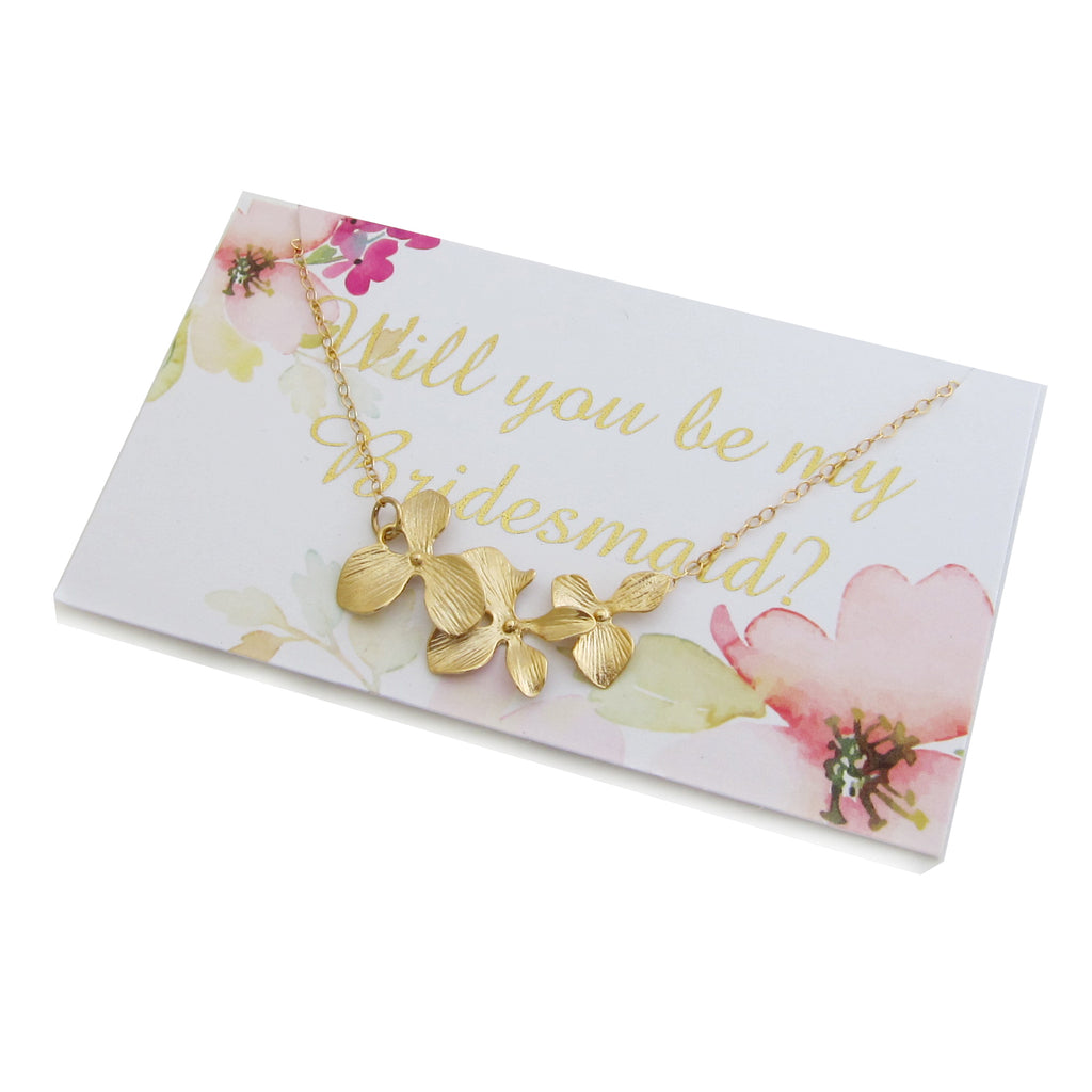 Orchid Necklace & Will You Be My Bridesmaid Proposal Card-FrostedWillow