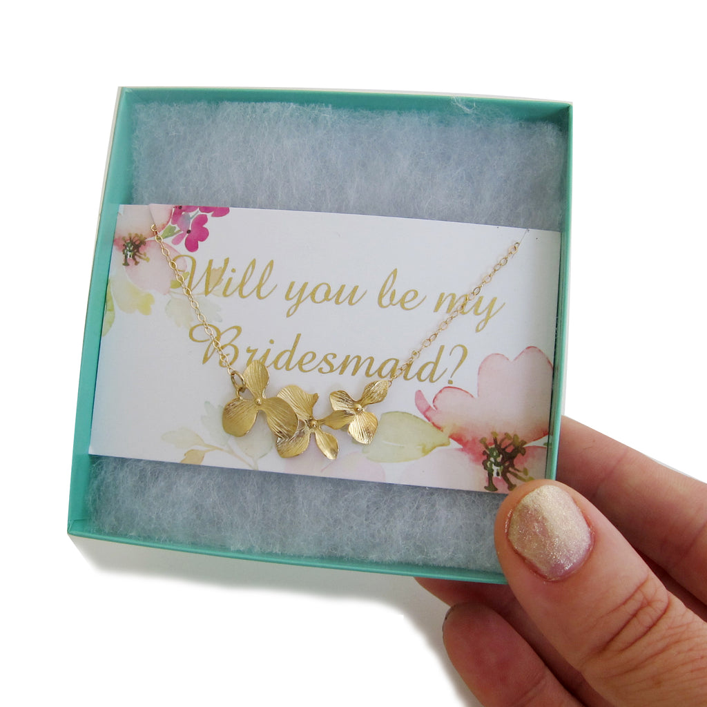 Orchid Necklace & Will You Be My Bridesmaid Proposal Card-FrostedWillow
